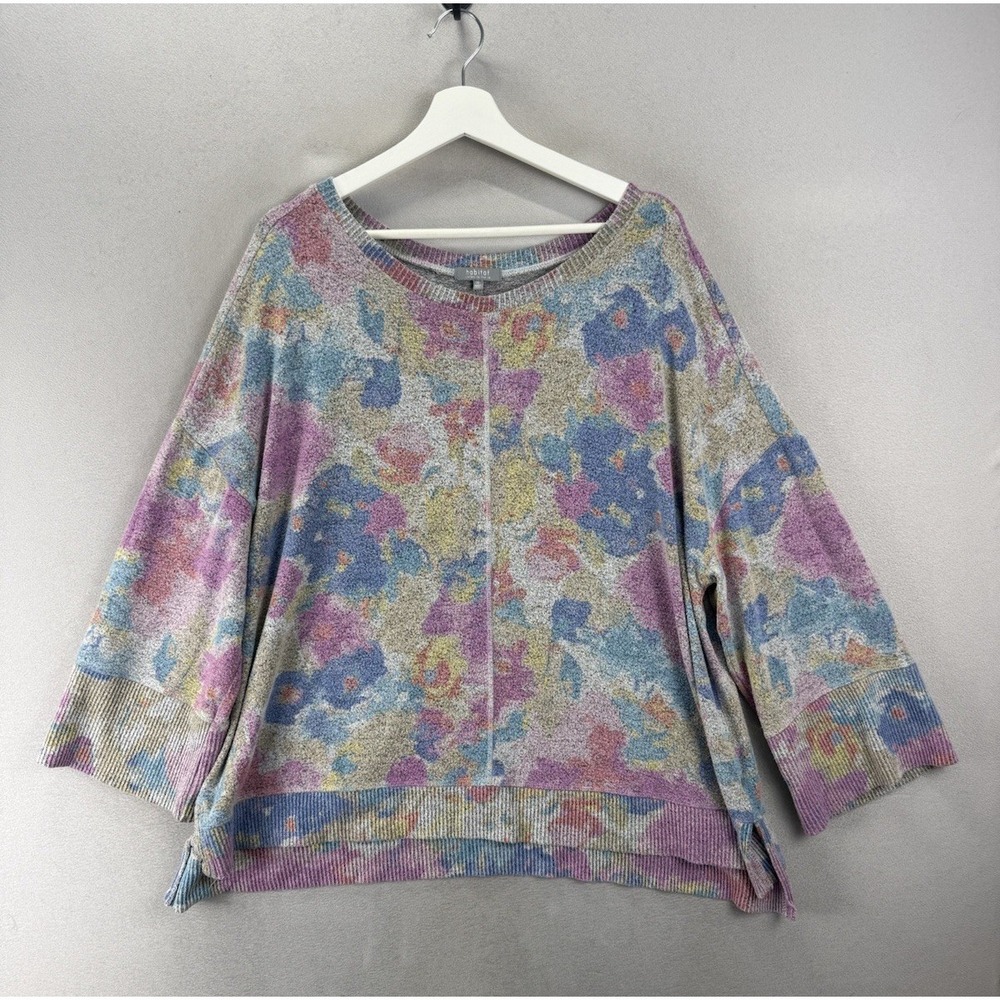 Habitat Spring‎ Garden Sweater 1X Boxy Floral Crewneck 3/4 Sleeve Plus Soft